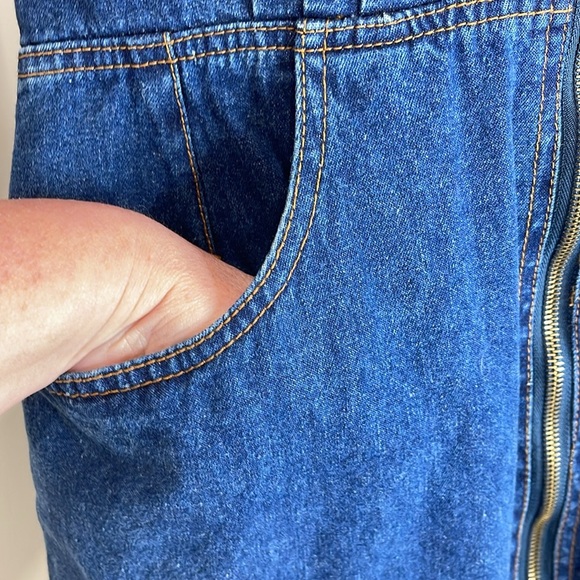 Vintage 80’s Impromptu Denim Zip-Up Dress Blue Dark Wash Padded Shoulders M - Picture 7 of 12